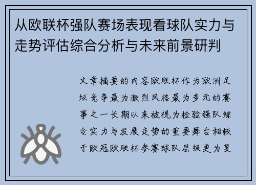 从欧联杯强队赛场表现看球队实力与走势评估综合分析与未来前景研判 从欧联杯强队赛场表现看球队实力与走势评估综合分析与未来前景研判